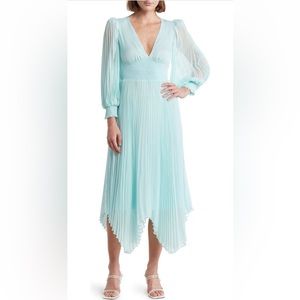 Alice + Olivia Sion Long Sleeve Pleated Midi Dress Size 10 NEW WITH TAGS